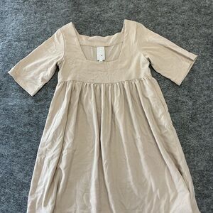 Baw Shop Cream Loose Fit Oversized Square Neck Babydoll Midi Dress A25